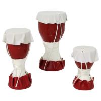 Set 3 Tambores Bata Chango (6 a 10 cm) (blanco y rojo)