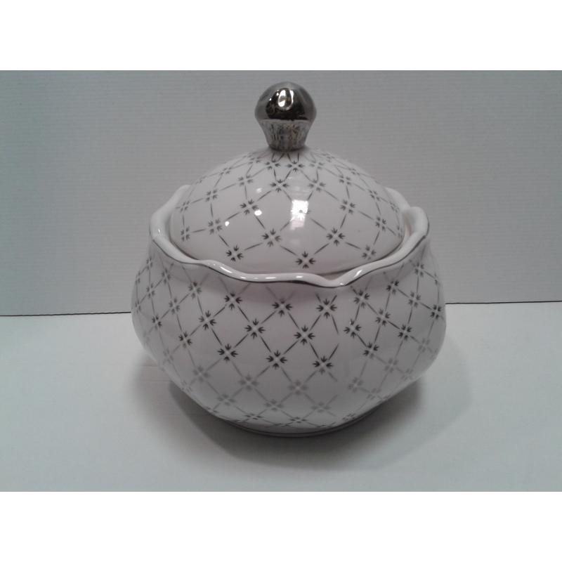 Sopera Ceramica Bombonera Obatala 22 x 22 cm (Motivo Blanco - Plateado)
