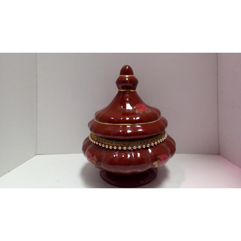 SOPERA Ceramica Tipo Copa c/ Flores y Pintura Oro 27 x 23.5 cm aprox. (Marron)