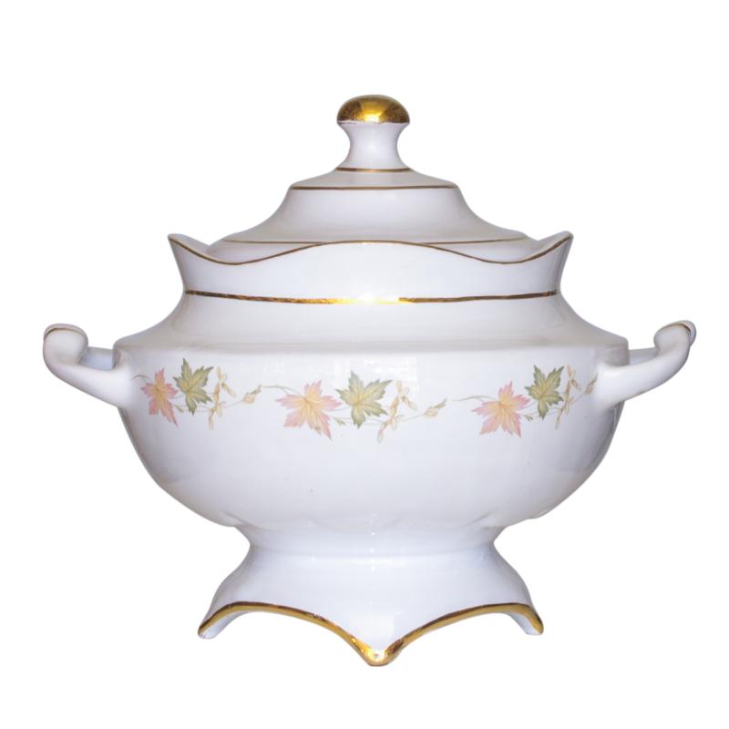 SOPERA Ceramica Ovalada Asas c/ Flores y Pintura Oro 26 x 32 cm (Blanca)