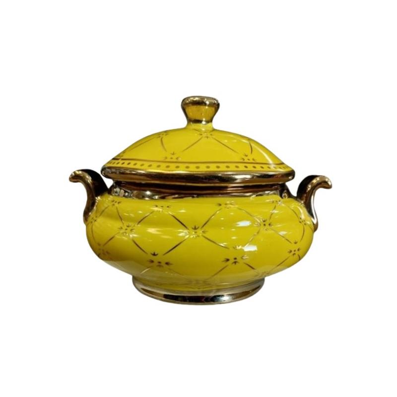 Sopera Porcelana Ibeyis 12 x 17 cm (Amarilla con dorado)