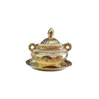 Sopera Porcelana Dorada con cristales 23 x 28 cm + Plato 30 cm