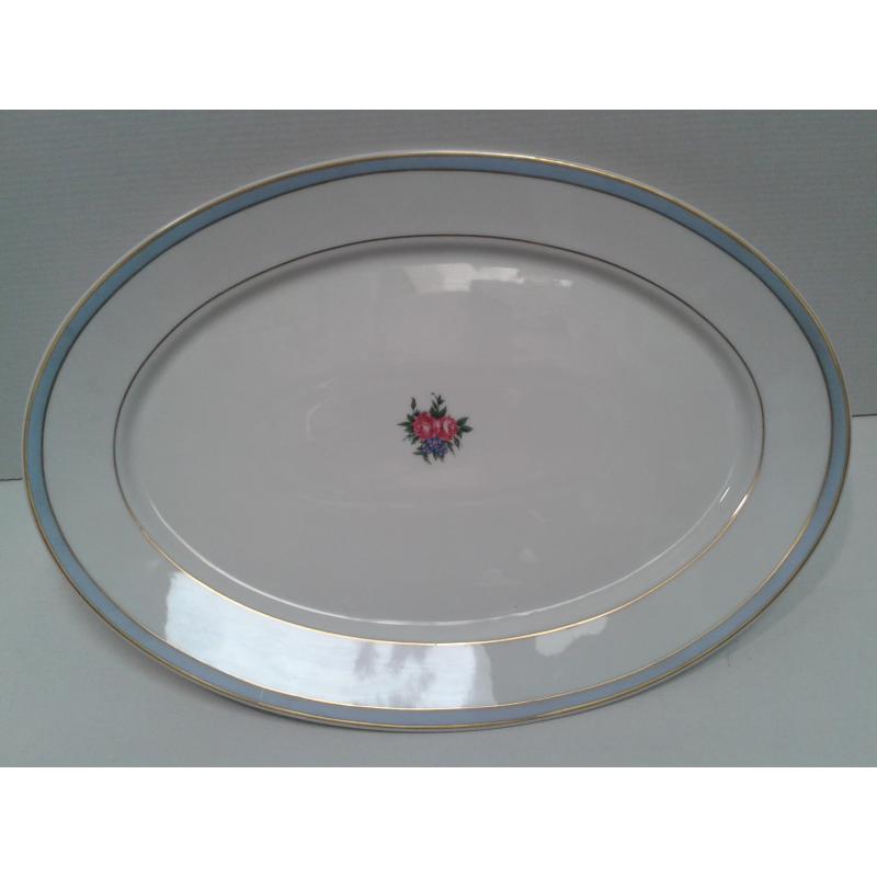 Plato ofrenda porcelana (Motivos Florales, Celestes, Dorados y Rosas) (40 x 27)