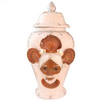 Tibor Ceramica Decorado con Mascara 50 x 23 cm Blanca (Obatala)