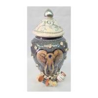 Tibor Ceramica Decorado con Tambores Dibujo Obatala Paloma 50 x 23 cm Blanco plata Artesanal Puede V