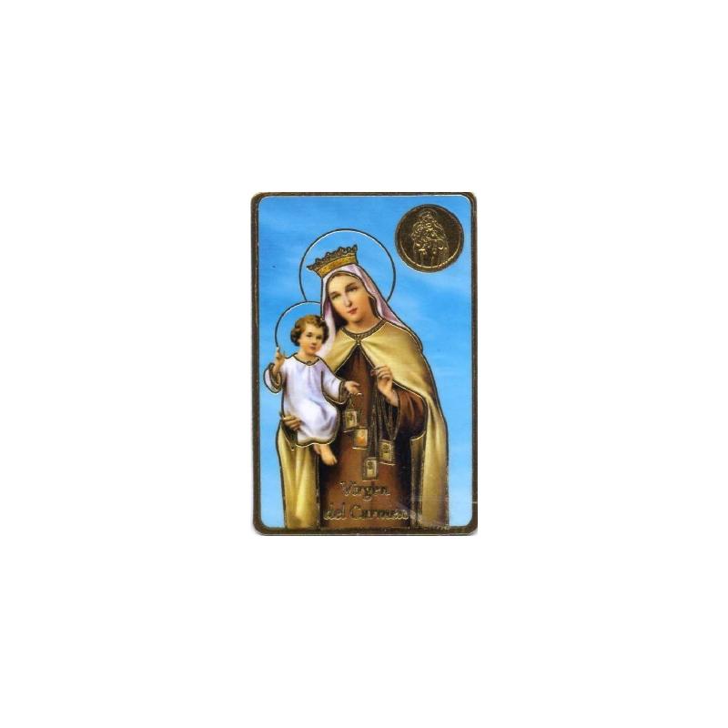 Estampa con Medalla grabada Virgen del Carmen 6 x 9 cm