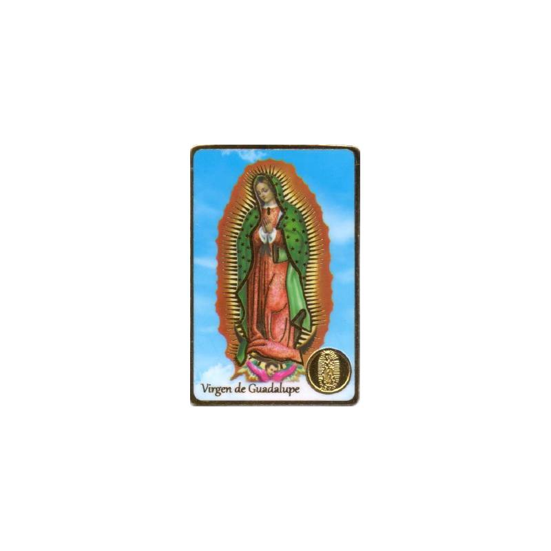 Estampa con Medalla grabada Virgen de Guadalupe 6 x 9 cm
