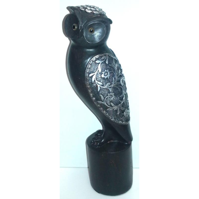 Buho Madera 29 cm (Motivo Calado Plateado)