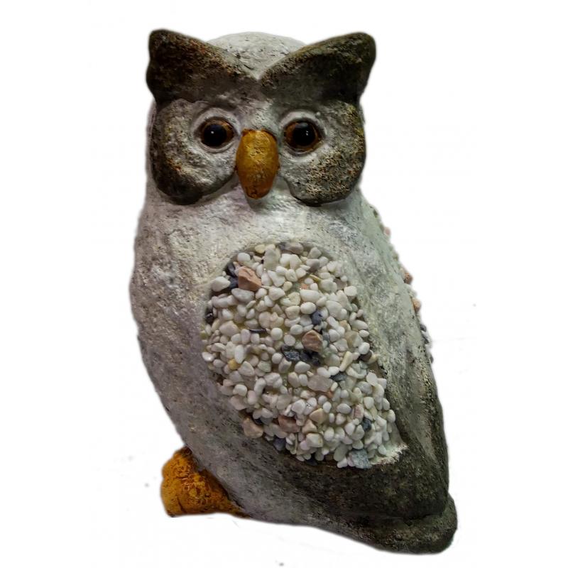 Buho Ceramica con Piedras 16 x 11 cm (Blanco)
