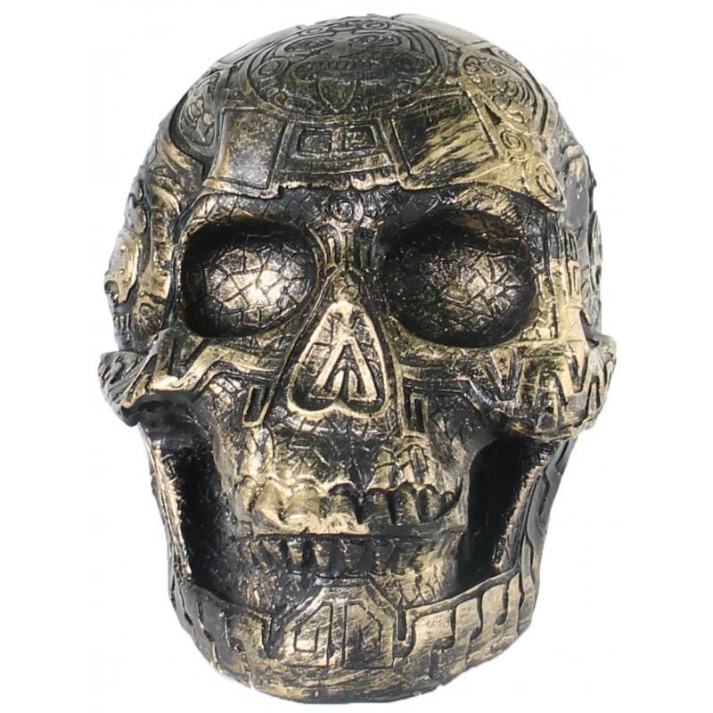 Imagen Craneo Calavera Azteca 1 (Dorado viejo) 19 x 16 cm Artesanal puede variar en forma y color lo