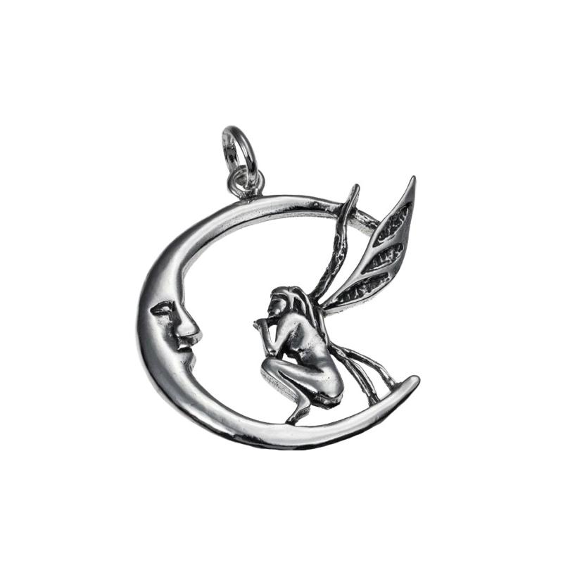 Amuleto Plata Hada Sentada Sobre Luna 4 x 3.5 cm Amuleto Plata Hada Sentada Sobre Luna 4 x 3.5 cm