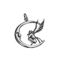 Amuleto Plata Hada Sentada Sobre Luna 4 x 3.5 cm