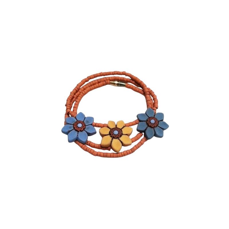 Collar Terracota 3 Flores (Azul, Amarillo y Azul )