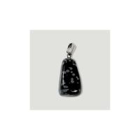 Colgante Piedra Rodada Obsidiana Nevada  (Engarce F. Platead...