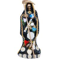 Imagen Santa Muerte Vestida 30 cm (Negra) (c/ Amuleto Base) Artesanal - Resina