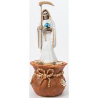 Imagen Santa Muerte sobre Bolsa Dinero 28 cm (Blanca) (c/ Am...