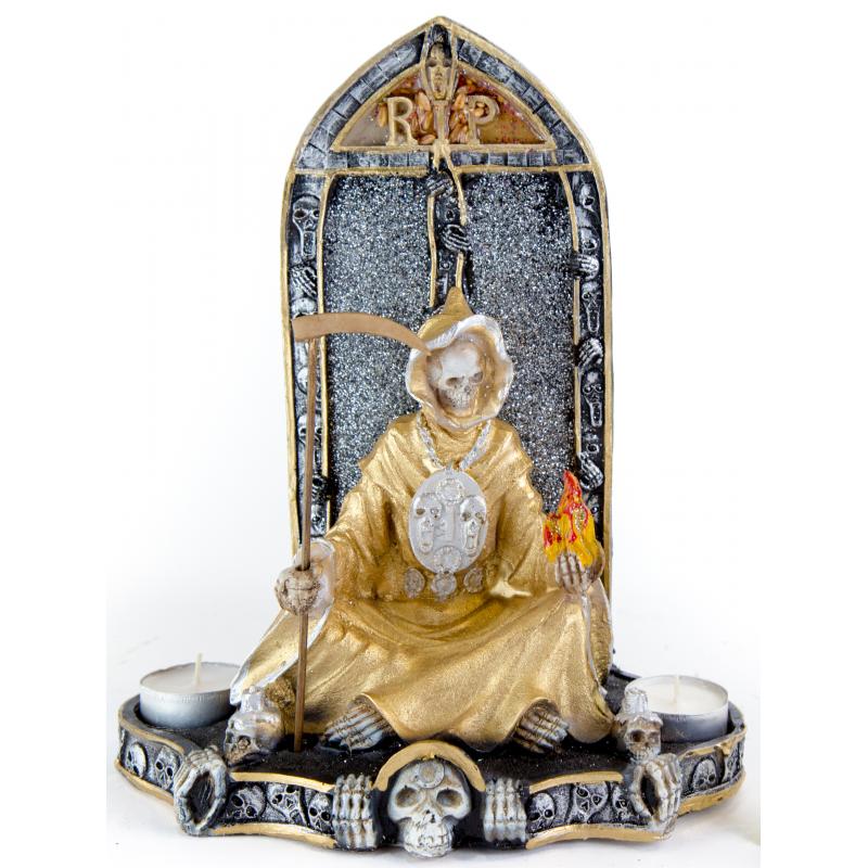Imagen Santa Muerte con Lapida 27 cm 11 inch (Dorada) ( Artesanal puede variar el color y la forma d