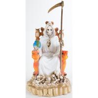 Imagen Santa Muerte sobre Trono Imperial Pata de Gallo 29 cm (Blanca) (c/ Amuleto Base) - Resina