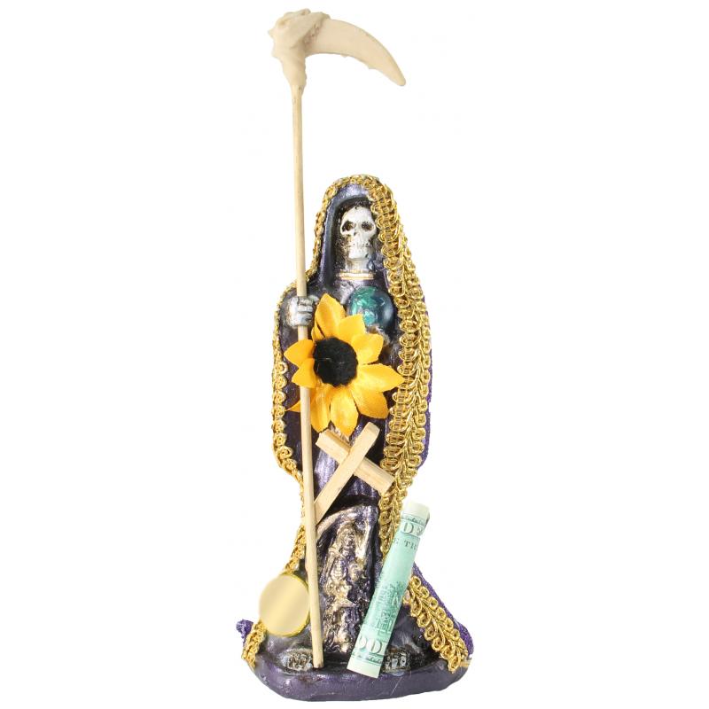 Imagen Santa Muerte Vestida 15 cm (Morada) (c/ Amuleto Base) - Resina, Artesanal
