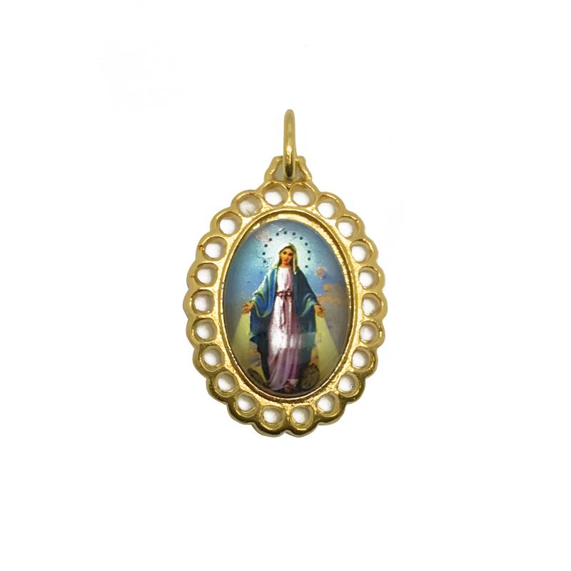 Medalla Virgen la Milagrosa 2,0 x 1.5 cm dorada a color (ovalada)