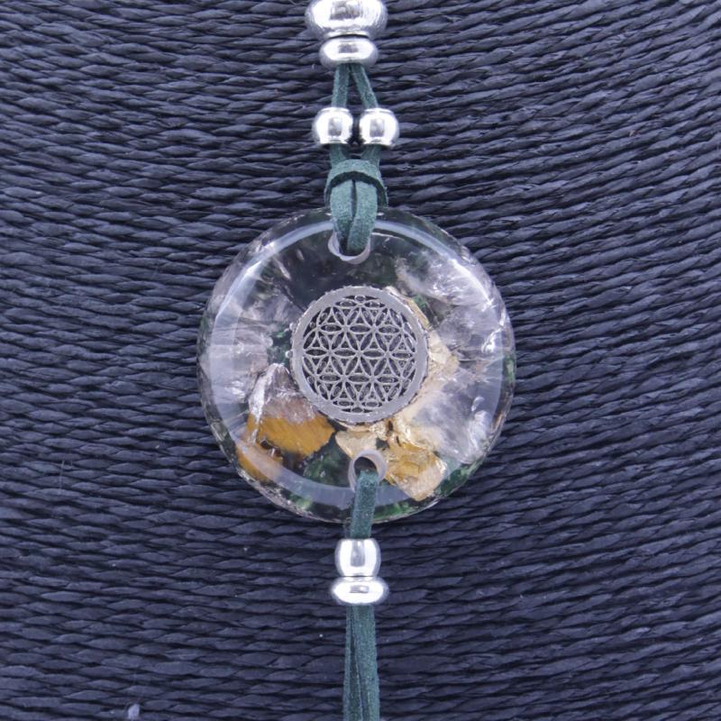 Collar Orgon Flor de la Vida Verde con Abalorios (3,7 cm Ajustable)